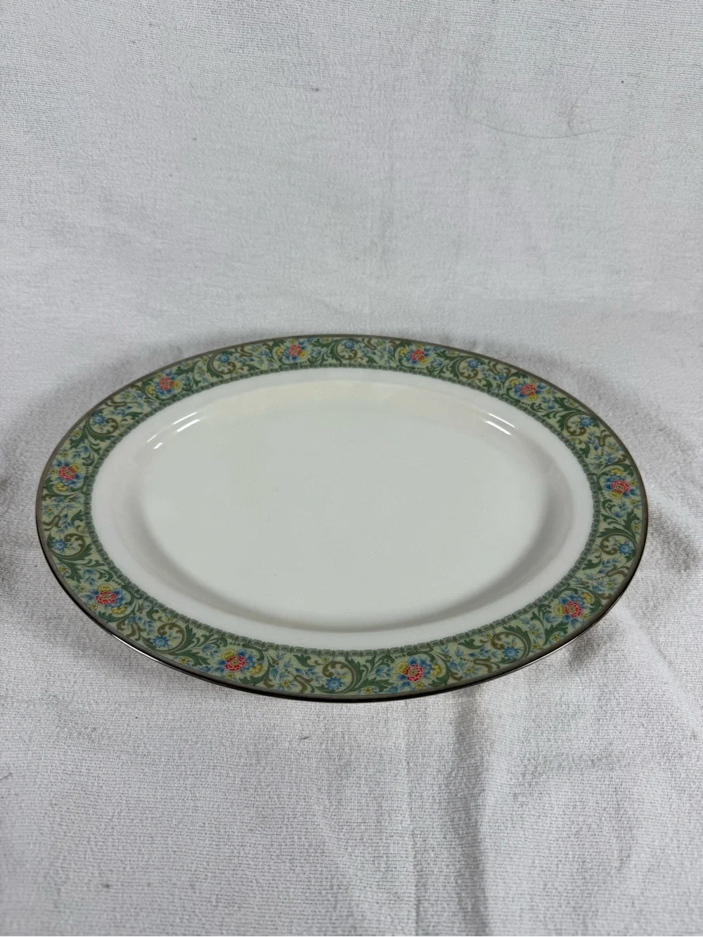Vintage Noritake Ivory China Isolde Green Floral Oval Serving Plate